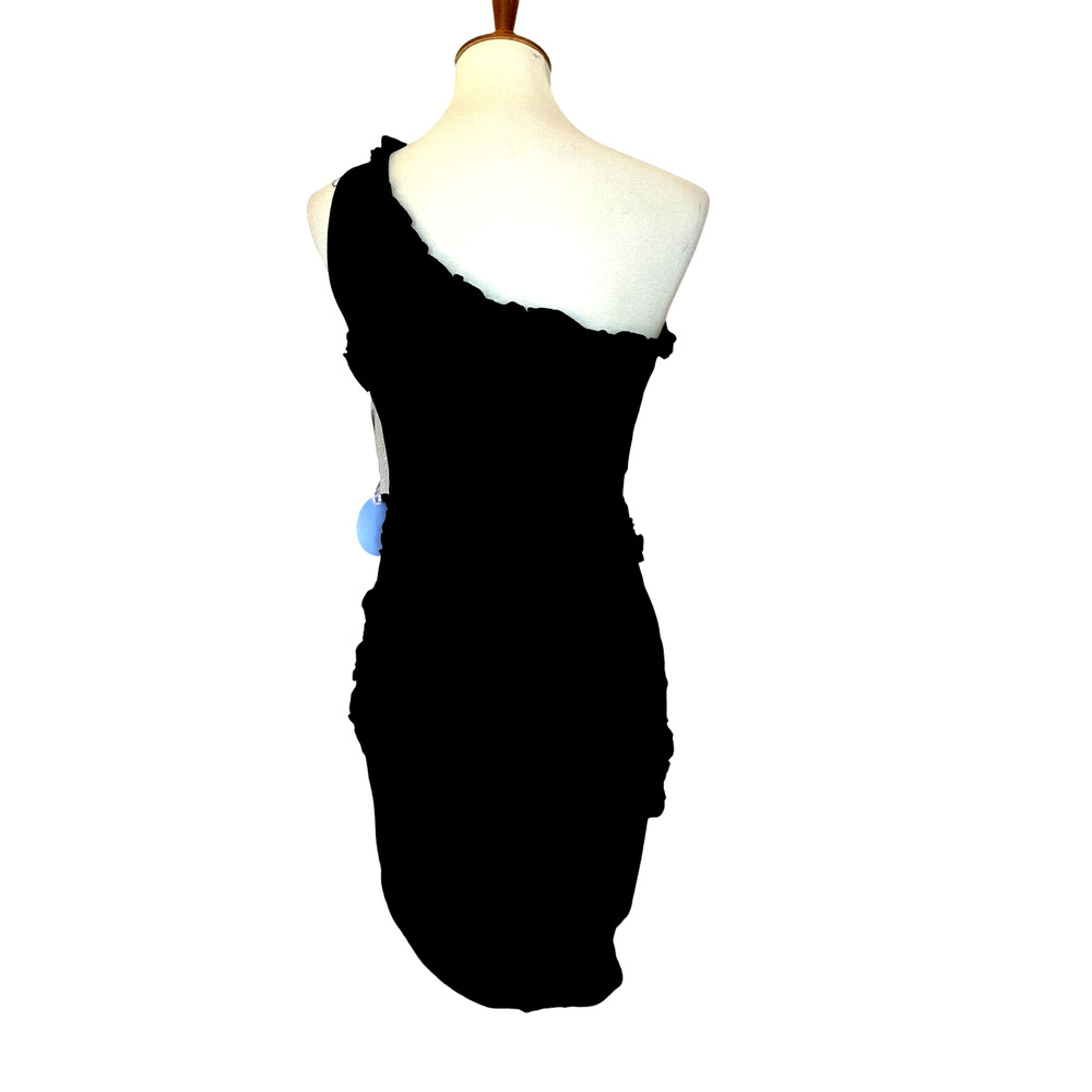 Revolve Black Mini Dress SMALL One Shoulder Bodycon Cotton More to Come $72 NEW - Picture 5 of 8